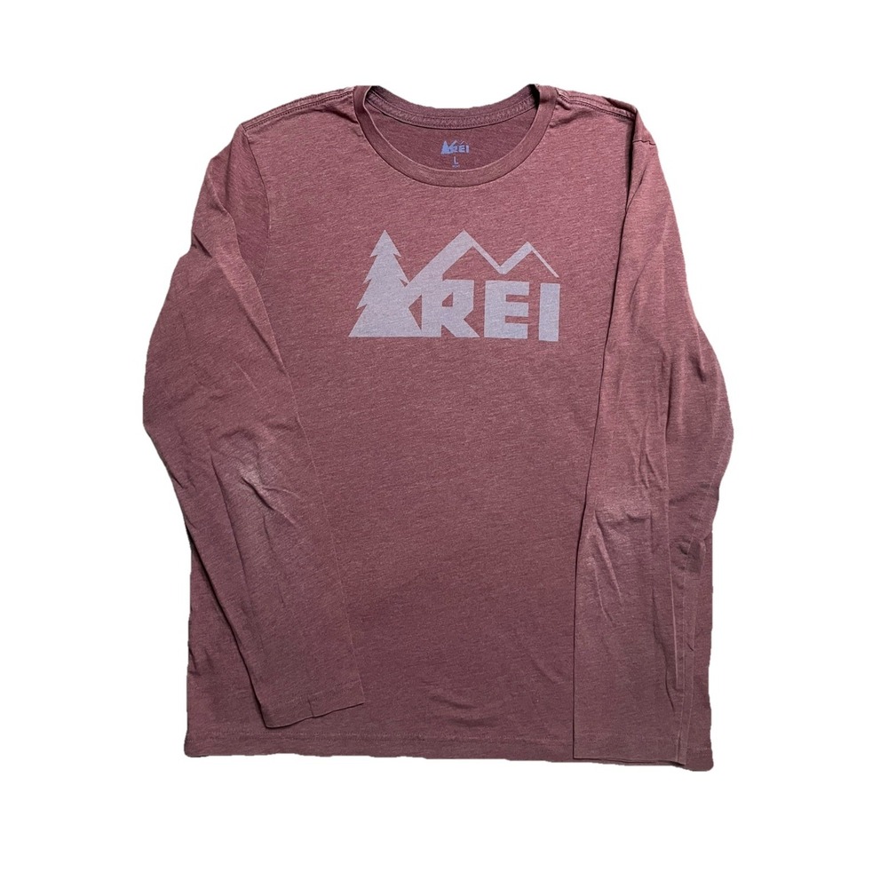 REI T-Shirt Long Sleeve Men's L Burgundy w/Blue logo Cotton blend USA Outdoorsy
